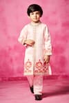 Buy_Neha Gursahani_Pink Satin Linen Embroidery Thread Sherwani Set _at_Aza_Fashions