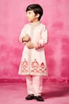 Buy_Neha Gursahani_Pink Satin Linen Embroidery Thread Sherwani Set _Online_at_Aza_Fashions