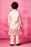 Shop_Neha Gursahani_Pink Satin Linen Embroidery Thread Sherwani Set _at_Aza_Fashions