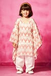 Buy_Neha Gursahani_White Kurta Satin Linen Printed Mughal Kaftan And Pant Set _at_Aza_Fashions