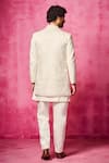 Shop_Neha Gursahani_Ivory Satin Linen Embroidered Velvet Patchwork Jacket With Kurta Set _at_Aza_Fashions