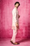 Neha Gursahani_Pink Satin Linen Embroidered Velvet Patchwork Sherwani And Pant Set _Online_at_Aza_Fashions