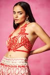 Shop_Neha Gursahani_Ivory Lehenga Organza Embroidered Velvet Patchwork Halter Crop Top And Set _Online_at_Aza_Fashions