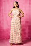 Buy_Neha Gursahani_Ivory Georgette Printed Abstract Tube Neck Pre-draped Saree Gown _at_Aza_Fashions