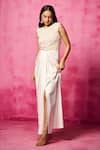 Buy_Neha Gursahani_Off White Bodysuit Organza And Lycra Embroidered & Pre-draped Skirt Set _Online_at_Aza_Fashions