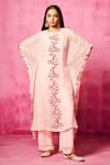 Buy_Neha Gursahani_Pink Organza Embroidered Velvet Patchwork Round Kaftan And Pant Set_at_Aza_Fashions