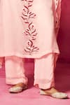 Neha Gursahani_Pink Organza Embroidered Velvet Patchwork Round Kaftan And Pant Set_Online_at_Aza_Fashions