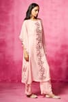 Buy_Neha Gursahani_Pink Organza Embroidered Velvet Patchwork Round Kaftan And Pant Set_Online_at_Aza_Fashions