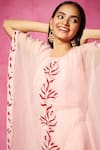 Shop_Neha Gursahani_Pink Organza Embroidered Velvet Patchwork Round Kaftan And Pant Set_Online_at_Aza_Fashions