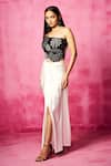 Buy_Neha Gursahani_Off White Corset Cotton Silk Embroidered Thread Tube And Pre-draped Skirt Set _Online_at_Aza_Fashions