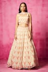 Buy_Neha Gursahani_Ivory Georgette Printed Abstract V Neck Blouse Lehenga Set _at_Aza_Fashions