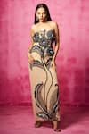 Buy_Neha Gursahani_Beige Tulle Embroidered Floral Tube Neck Gown _at_Aza_Fashions