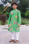 Buy_Panchhi by Kanupriya Tibrewala_Green Kurta Silk Blend Embroidery Baraat With Dhoti Pant _at_Aza_Fashions