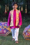 Buy_Panchhi by Kanupriya Tibrewala_Orange Kurta Silk Blend Hand Embroidery Jungle Animals Bundi Set _at_Aza_Fashions