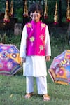 Panchhi by Kanupriya Tibrewala_Pink Silk Blend Hand Embroidery Pam Trees Palm Bundi _Online_at_Aza_Fashions