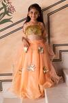 Buy_Panchhi by Kanupriya Tibrewala_Peach Blouse And Lehenga Silk Organza Embellished Lotus 3d Set _at_Aza_Fashions