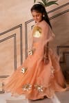 Shop_Panchhi by Kanupriya Tibrewala_Peach Blouse And Lehenga Silk Organza Embellished Lotus 3d Set _at_Aza_Fashions