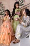 Buy_Panchhi by Kanupriya Tibrewala_Peach Blouse And Lehenga Silk Organza Embellished Lotus 3d Set _Online_at_Aza_Fashions