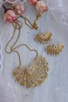 Shop_Totapari_Gold Plated Pearls Embellished Water Lily Pendant Necklace Set _at_Aza_Fashions