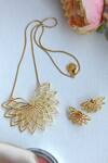 Shop_Totapari_Gold Plated Embellished Floral Pendant Necklace Set _at_Aza_Fashions