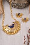 Buy_Totapari_Blue Metallic Thread, Pearls Meena Embellished Mogra Necklace Set _at_Aza_Fashions