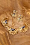 Buy_Totapari_Blue Metallic Thread, Pearls Meena Embellished Maharani Necklace Set _at_Aza_Fashions