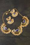 Shop_Totapari_Blue Metallic Thread, Pearls Meena Embellished Maharani Necklace Set _at_Aza_Fashions