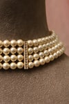 Totapari_Cream Zircon Beautiful World Pearl Three Layer Choker _Online_at_Aza_Fashions