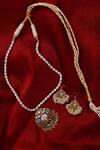 Buy_Totapari_Gold Plated Pearls, Stones Amrita Floral Enamelled Pendant Necklace Set _at_Aza_Fashions