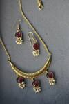 Totapari_Gold Plated Pearls, Stones Petite Hydro Ruby Drop Necklace Set _Online_at_Aza_Fashions