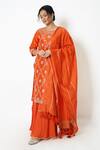 Buy_Kameez_Orange Kurta Chanderi Embroidery Gota Bloom Round Sharara Set _at_Aza_Fashions