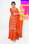 Kameez_Orange Kurta Chanderi Embroidery Gota Bloom Round Sharara Set _Online_at_Aza_Fashions
