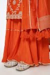 Kameez_Orange Kurta Chanderi Embroidery Gota Bloom Round Sharara Set _at_Aza_Fashions