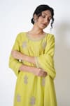 Buy_Kameez_Yellow Kurta Chanderi Embroidery Gota Blossom Round Salwar Set _Online_at_Aza_Fashions