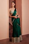 Buy_Ohaila Khan_Green Satin Embroidered Pearl V Aira Pre-draped Saree With Blouse  _at_Aza_Fashions