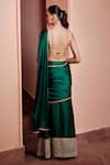 Shop_Ohaila Khan_Green Satin Embroidered Pearl V Aira Pre-draped Saree With Blouse  _at_Aza_Fashions