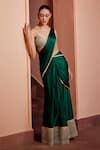 Ohaila Khan_Green Satin Embroidered Pearl V Aira Pre-draped Saree With Blouse  _Online_at_Aza_Fashions