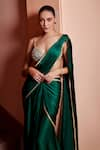 Buy_Ohaila Khan_Green Satin Embroidered Pearl V Aira Pre-draped Saree With Blouse  _Online_at_Aza_Fashions