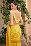 Ohaila Khan_Yellow Chiffon Embroidered Bead V Viha Pre-draped Saree With Blouse  _Online_at_Aza_Fashions