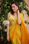 Buy_Ohaila Khan_Yellow Chiffon Embroidered Bead V Viha Pre-draped Saree With Blouse  _Online_at_Aza_Fashions