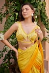 Shop_Ohaila Khan_Yellow Chiffon Embroidered Bead V Viha Pre-draped Saree With Blouse  _Online_at_Aza_Fashions