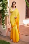 Shop_Ohaila Khan_Yellow Chiffon Embroidered Bead V Viha Pre-draped Saree With Blouse  _at_Aza_Fashions