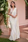 Buy_Ohaila Khan_Off White Chiffon Ziva Pre-draped Saree With Scalloped Blouse  _at_Aza_Fashions