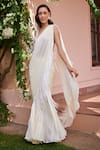 Ohaila Khan_Off White Chiffon Embroidered Ziva Pre-draped Saree With Scalloped Blouse _at_Aza_Fashions