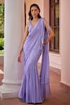 Buy_Ohaila Khan_Purple Chiffon Embroidered Bead V Alizeh Pre-draped Saree With Blouse  _at_Aza_Fashions