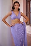 Shop_Ohaila Khan_Purple Chiffon Embroidered Bead V Alizeh Pre-draped Saree With Blouse  _at_Aza_Fashions