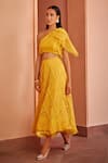 Buy_Ohaila Khan_Yellow Organza Embroidered Pearl One-shoulder Griva Blouse Skirt Set _at_Aza_Fashions