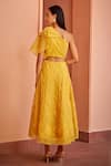 Shop_Ohaila Khan_Yellow Organza Embroidered Pearl One-shoulder Griva Blouse Skirt Set  _at_Aza_Fashions