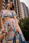 Shop_PS Pret by Payal Singhal_Multi Color Crepe Print Illusion Round Neck Top With Skirt  _Online_at_Aza_Fashions