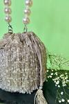Shop_Nayaab By Sonia_Silver Crystals, Pearls Frost Tassel Drop Bucket Bag_at_Aza_Fashions